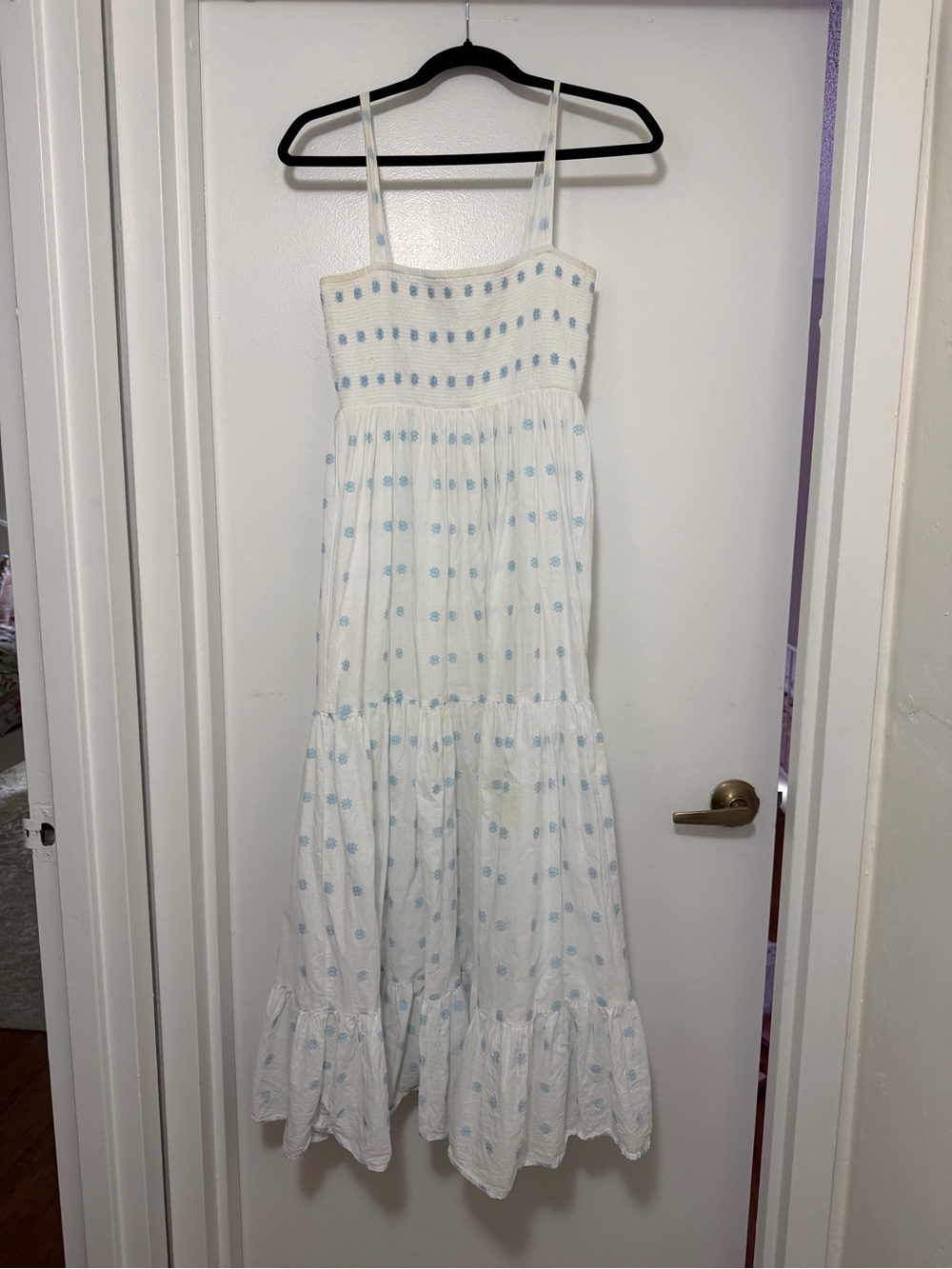 Zara White Sundress with Light Blue Floral Embroidery